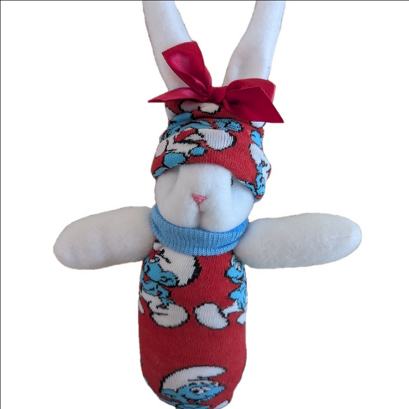 Red and Blue Smurf Bunny Plush - Picture 1 of 2